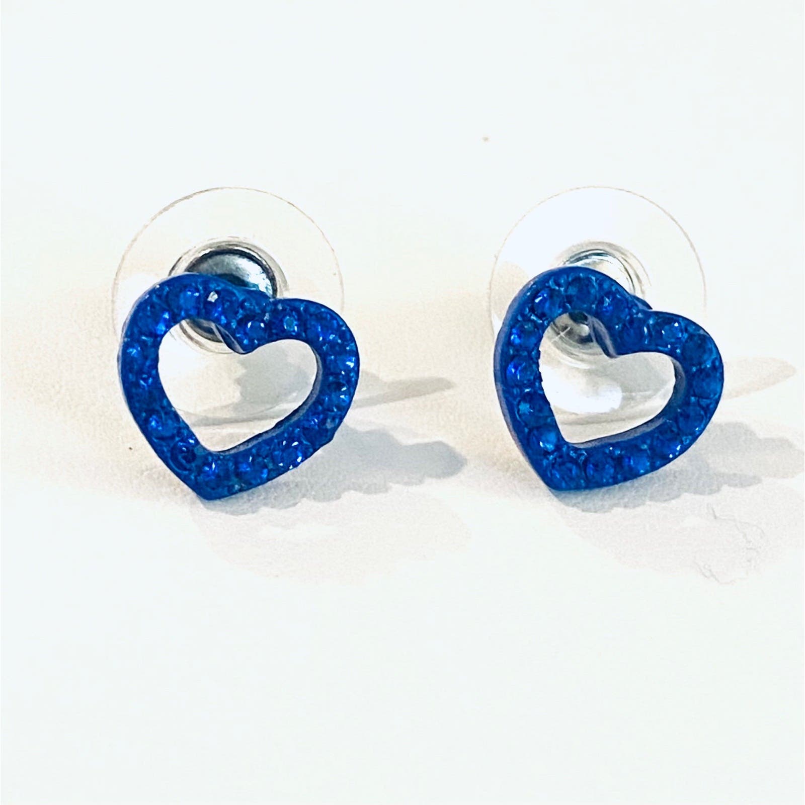 Blue Crystal Hearts Stud Earrings